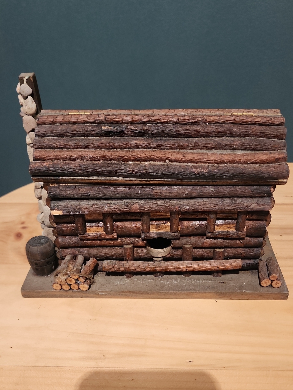 Vintage Home Interiors Homco Log Cabin Birdhouse With Hinged Lid